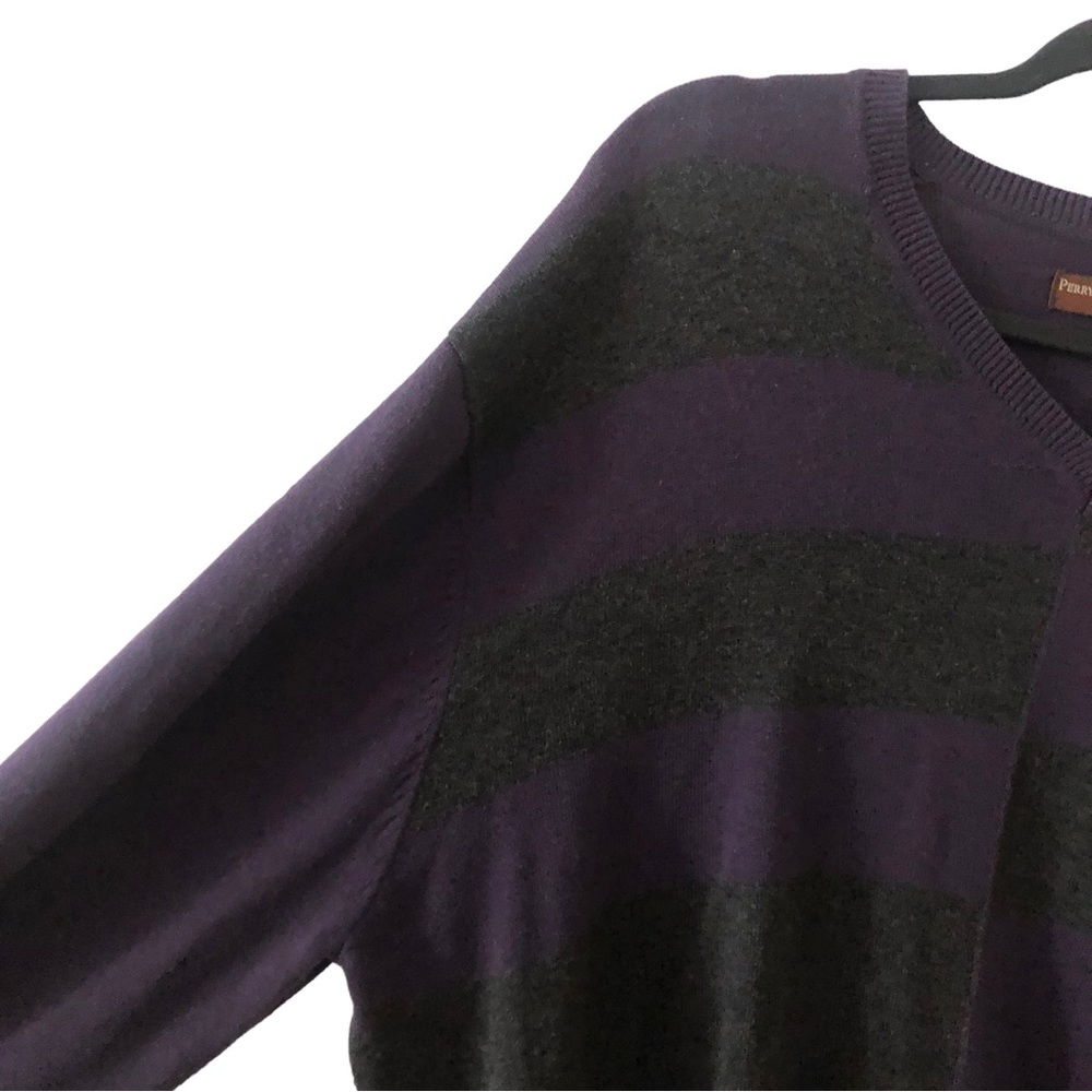 Vintage Perry Ellis Men’s Sweater - oversized purple black stripe pullover XL - Picture 4 of 8